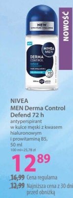 Krem NIVEA MEN Derma Control 72h antyperspirant w kulce męski z kwasem hialuronowym i prowitmainą B5 promocja w Hebe