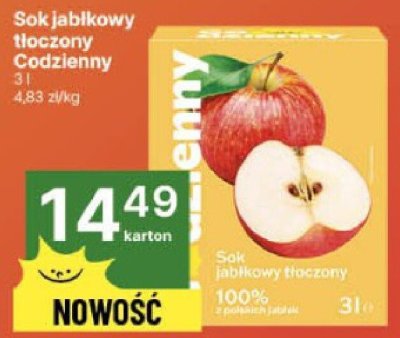 Sok jabłkowy tłoczony Codzienny 3l promocja w Delikatesy Centrum