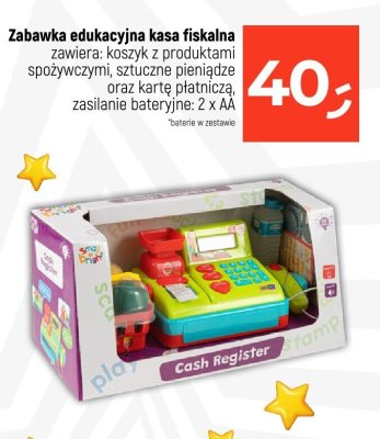 Zabawka edukacyjna kasa fiskalna zawiera: koszyk z produktami spożywczymi, sztuczne pieniądze oraz kartę płatniczą, zasilanie bateryjne: 2 x AA promocja w Dealz