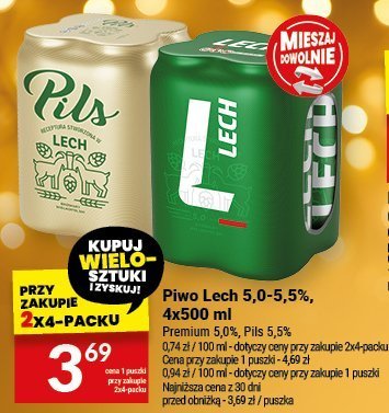 Piwo Lech 5,0-5,5%, 4x500 ml promocja w Twój Market