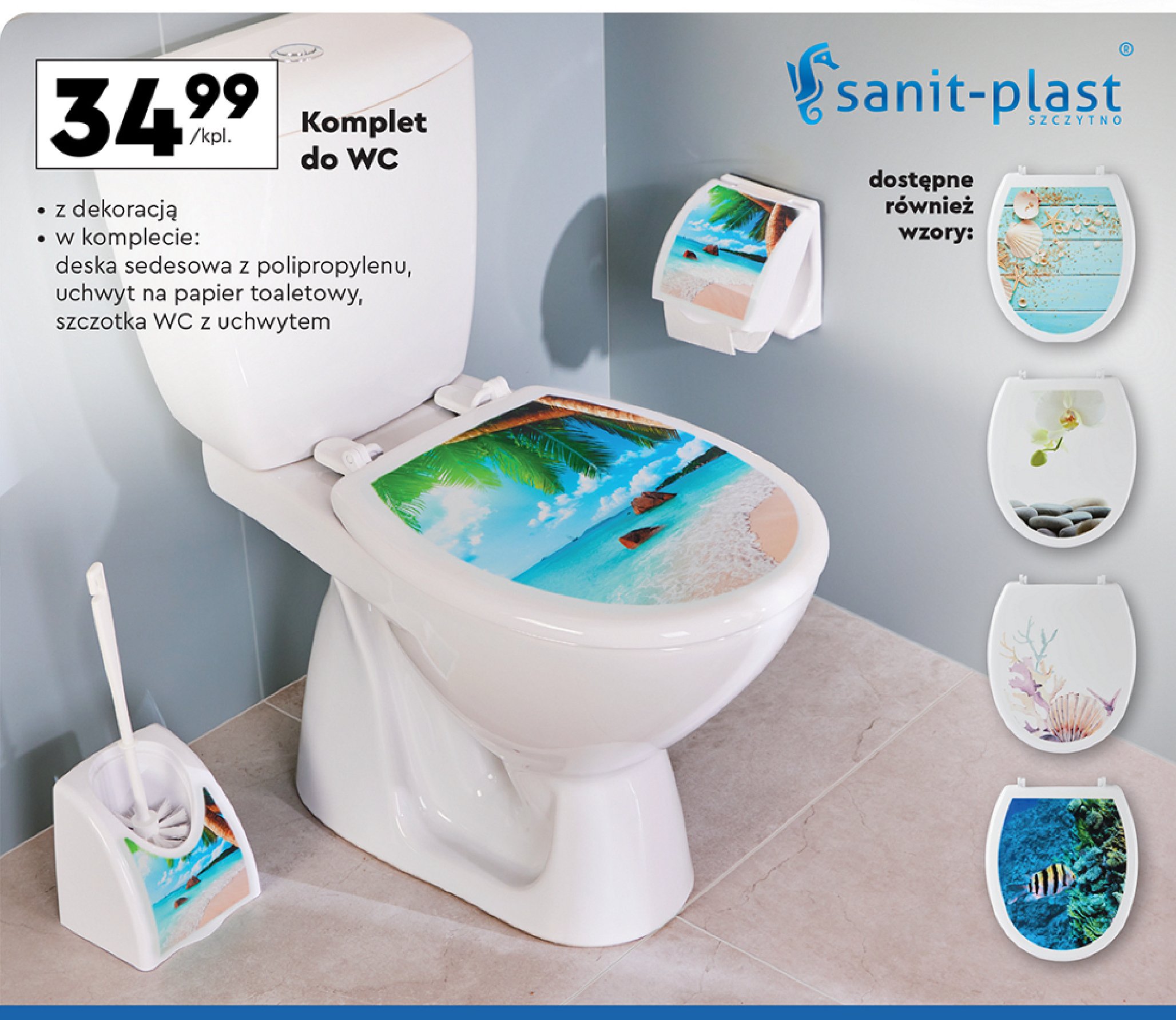 Komplet do wc: deska + uchwyt na papier + szczotka do wc SANIT-PLAST promocja w Biedronka