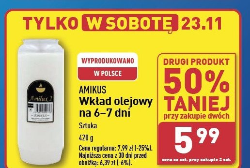 Wkład olejowy 6-7 dni Amikus promocja w Aldi