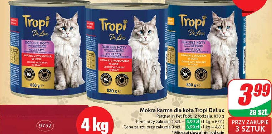 Karma dla kota z wołowiną w sosie Tropi deluxe promocja w Dino