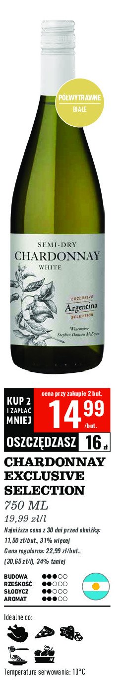 Wino Exclusive selection chardonnay promocja w Biedronka