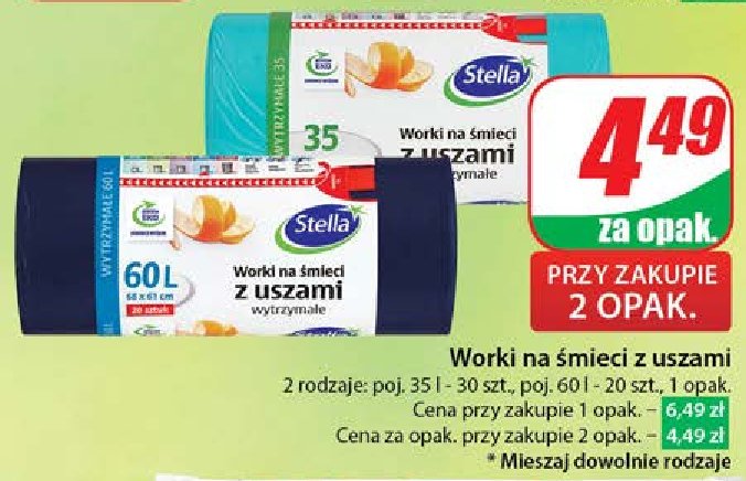 Worki na śmieci z uszami 60 l Stella promocja w Dino