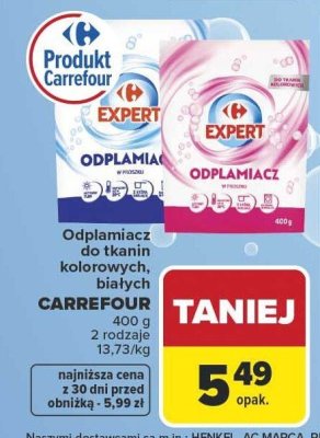Odplamiacz do tkanin kolorowych, białych CARREFOUR EXPERT promocja w Carrefour