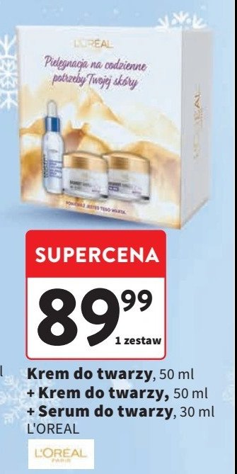 Zestaw w pudełku: krem do twarzy na dzień 50 ml + krem do twarzy na noc 50 ml + serum do twarzy 30 ml L'oreal promocja w Intermarche