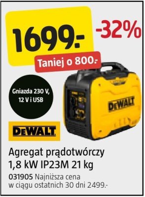 Agregat prądotwórczy 1,8 kW IP23M 21 kg DeWalt promocja w Jula