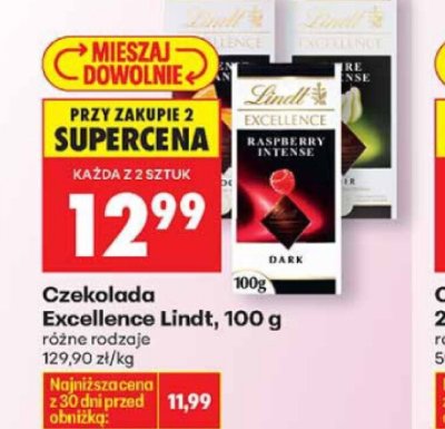 Czekolada Excellence Lindt 100g - różne rodzaje promocja w Biedronka