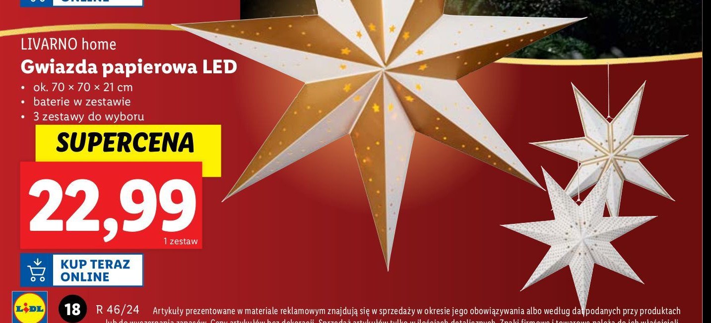 Gwiazda papierowa led 70 x 70 x 21 cm LIVARNO HOME promocja