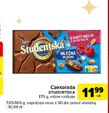 Czekolada mleczna z malinami Orion studentska Nestle orion promocja w Carrefour Express