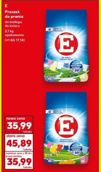 Proszek do prania białych i jasnych tkanin E promocja w Kaufland
