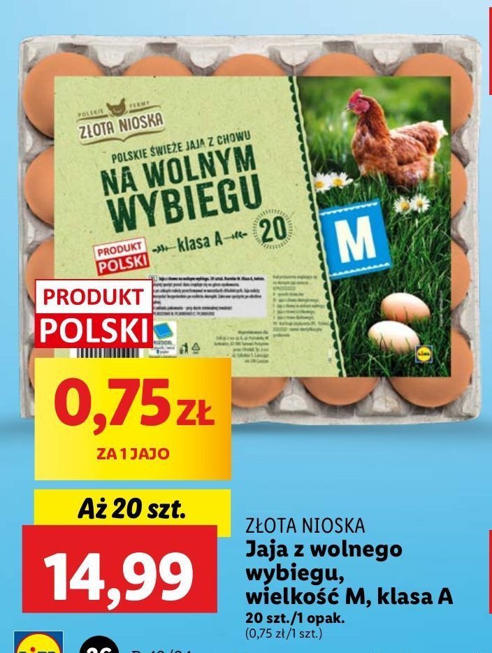 Jaja kl. m z wolnego wybiegu Złota nioska promocja