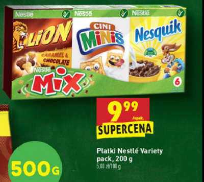 Płatki śniadaniowe lion + cini minis + nesquik Nestle promocja