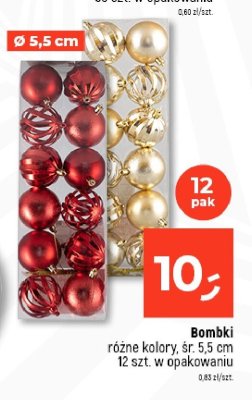 Bombki różne kolory, śr. 5,5 cm, 12 szt. w opakowaniu promocja w Dealz