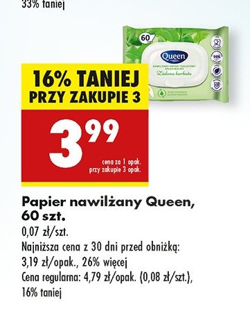 Papier toaletowy nawilżany zielona herbata Queen promocja w Biedronka