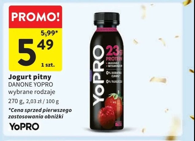 Jogurt truskawka-malina Danone yopro promocja w Intermarche