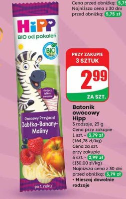 Batonik owocowy Hipp jabłka-banany-maliny 23 g promocja w Dino