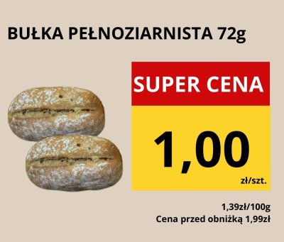 Bułka pełnoziarnista 72g promocja w Supeco