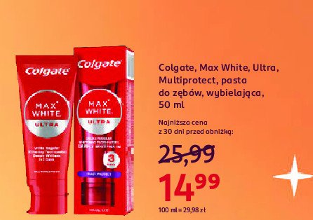 Pasta do zębów ultra active foam Colgate max white promocja w Rossmann