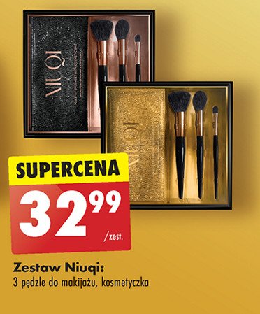 Zestaw kosmetyczka + 3 pędzle do makijażu Niuqi promocja w Biedronka