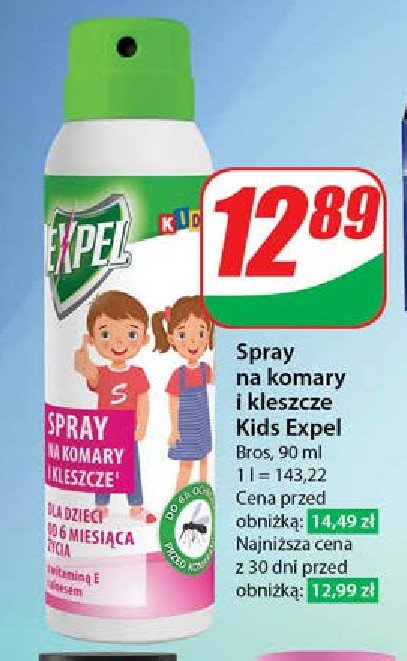 Spray na komary i kleszcze Expel kids promocja w Dino