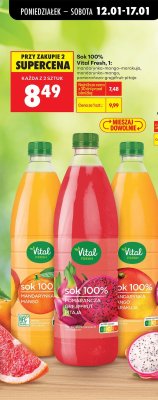 Sok 100% pomarańcza-grejpfrut-pitaja promocja w Biedronka