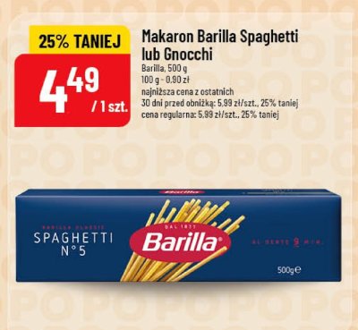 Makaron Barilla Spaghetti lub Gnocchi 500 g promocja w POLOmarket
