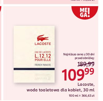 Woda toaletowa LACOSTE L.12.12 POUR ELLE EAU FRAICHE promocja