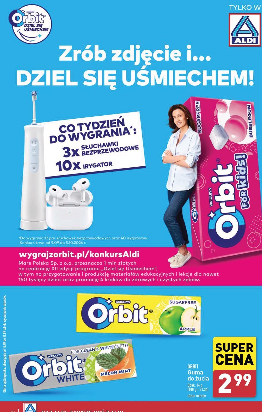 Guma do żucia melon mint Orbit white promocja w Aldi