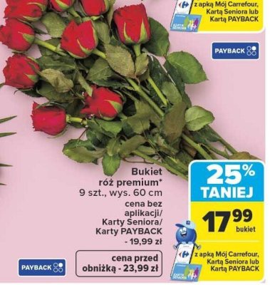 Bukiet róż premium 9 szt., wys. 60 cm promocja w Carrefour Market