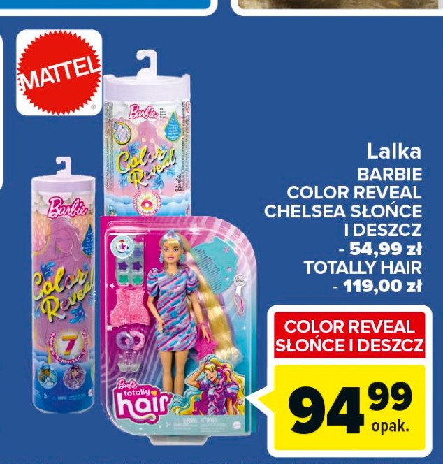 Lalka barbie color reveal chelsea słońce i deszcz Mattel promocje