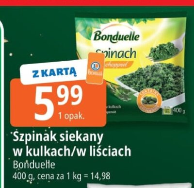 Szpinak siekany w kulkach/w liściach Bonduelle promocja w Leclerc