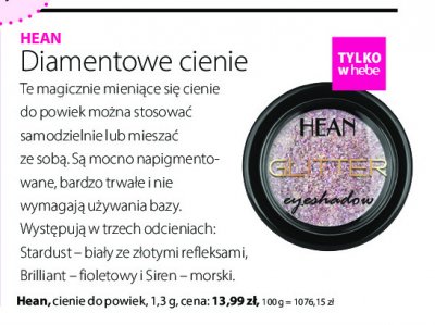 Cienie do powiek definition mono Hean glitter Hean cosmetics promocja
