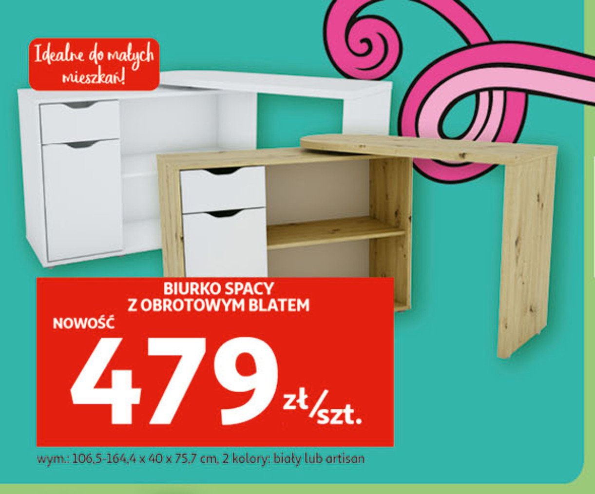 Biurko spacy z obrotowym blatem bia艂e promocja
