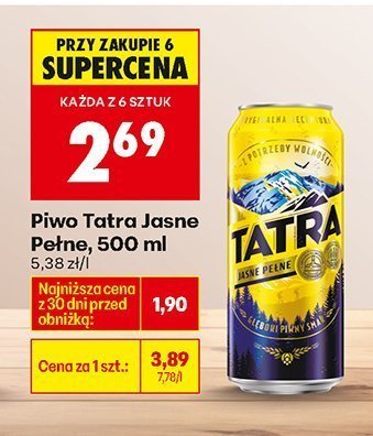 Piwo Tatra Jasne Pełne, 500 ml promocja w Biedronka