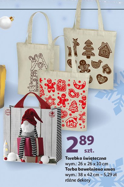 Torba bawełniana xmas 38 x 42 cm promocja w Auchan