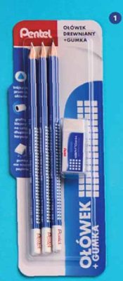 Zestaw 3 ołówków trójkątnych z gumką do ścierania promocja w Biedronka