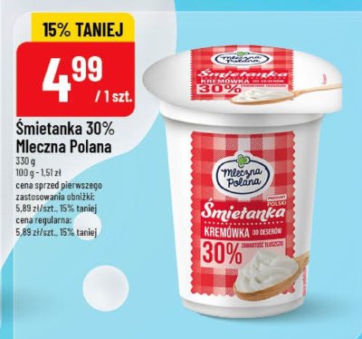 Śmietanka 30% Mleczna Polana promocja w POLOmarket