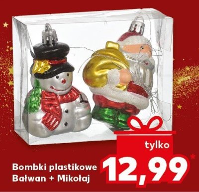 Bombki plastikowe Bałwanki i Mikołaje promocja w Kaufland