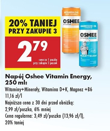 Napój witamina c + calcium + wit. d Oshee vitamin energy promocja w Biedronka