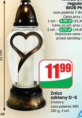 Znicz szklany D-5 2 kolory promocja w Dino