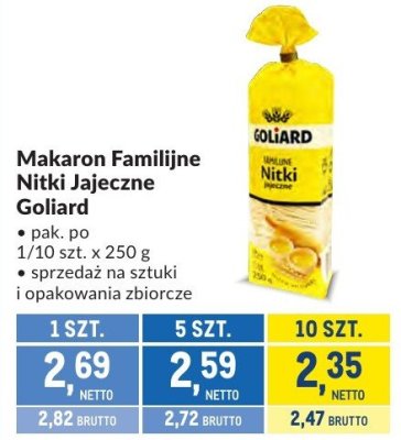 Makaron Familijne Nitki Jajeczne Goliard promocja w Makro