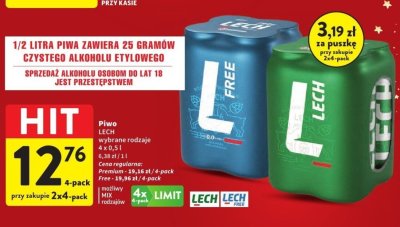 Piwo LECH wybrane rodzaje 4 x 0,5 l promocja w Intermarche