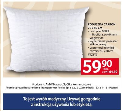 Poduszka Carbon 70 x 80 cm promocja w Selgros