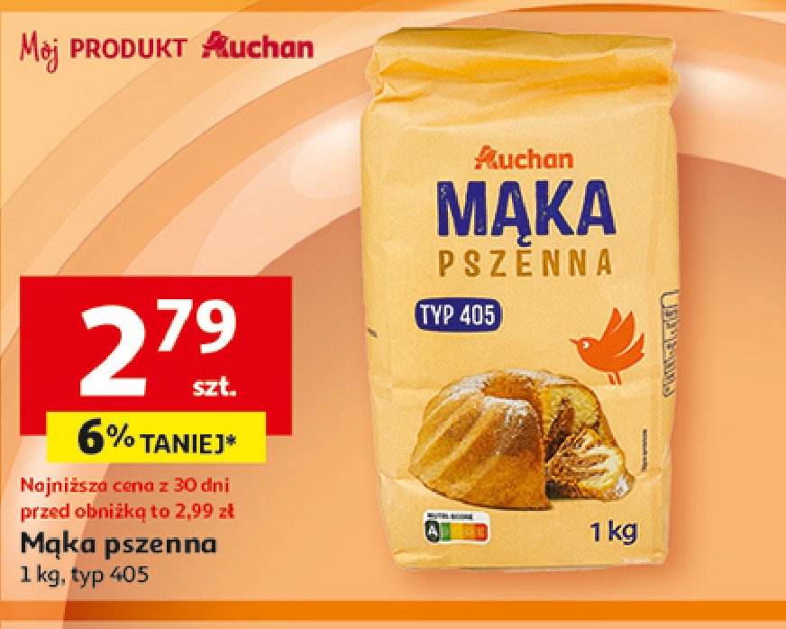 Mąka pszenna typ 405 Auchan różnorodne (logo czerwone) promocja w Auchan