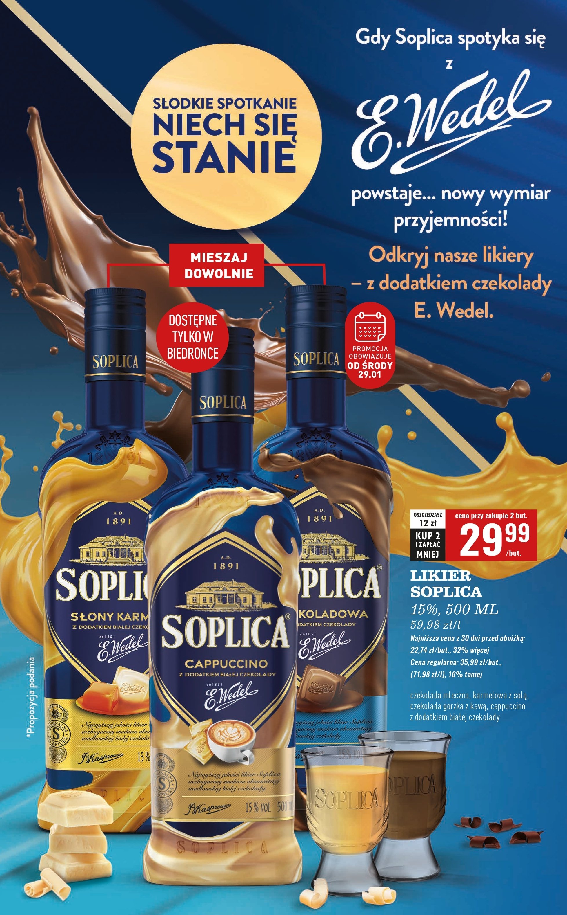 Likier cappuccino z białą czekoladą 15% Soplica e. wedel promocja