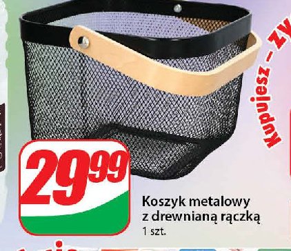 Koszyk metalowy z drewnian膮 r膮czk膮 promocja