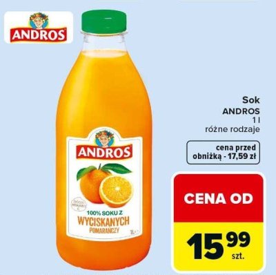 Sok Andros różne rodzaje 1l promocja w Carrefour Market