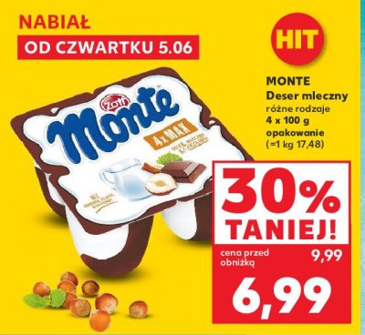 Deser mleczno-czekoladowy z orzechami Zott monte max promocja